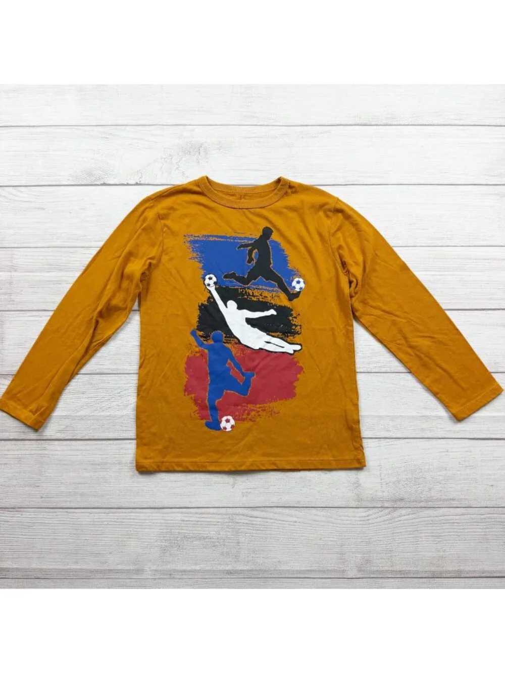 Children's Place Boys Soccer Graphic Mustard Long Sleeve T-Shirt M 7-8